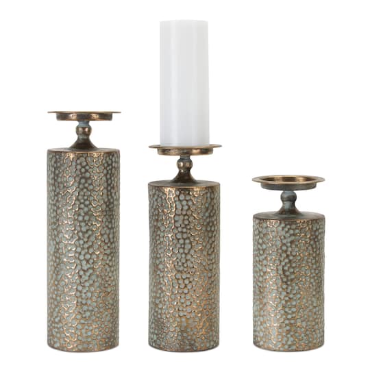 Copper & Green Candle Holder Set, 10", 12" & 14"